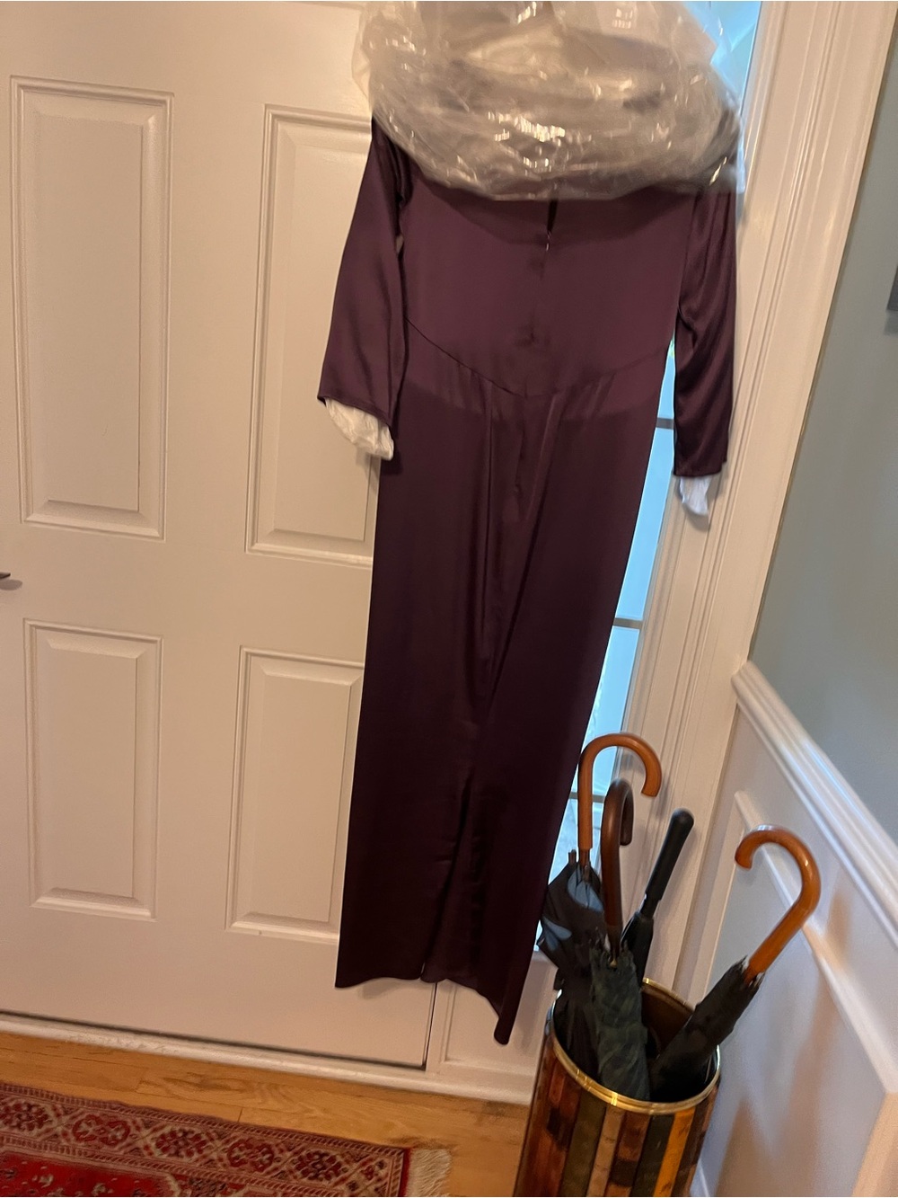 Rene Ruiz Plum Long Sleeve Satin Wedding Dress
